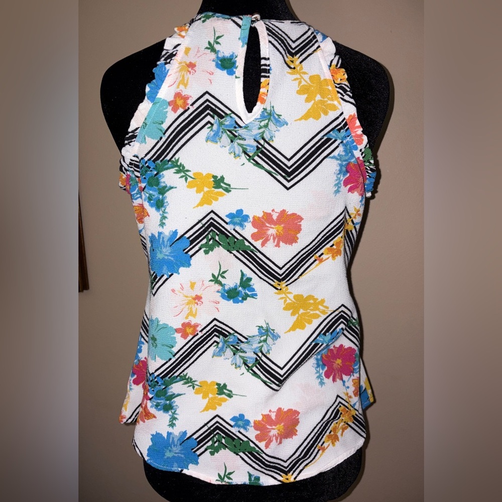 Candie's Floral Chevron Tank Top - White, Blue, Black and Yellow - Picture 8 of 8
